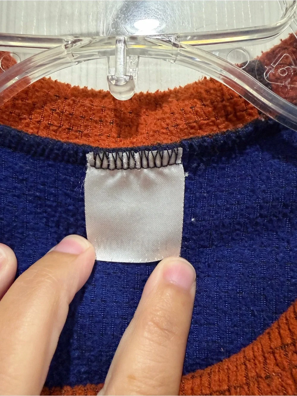 Melanzana Women’s Large Micro Grid Hoodie Burnt Orange Blue Jacket GUC Microgrid